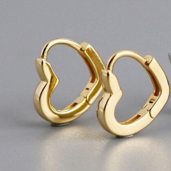 New 18k Gold Over Silver Open Heart Huggies - Picture 2 of 3